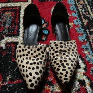 Jenni Kayne cheetah print pony hair mules